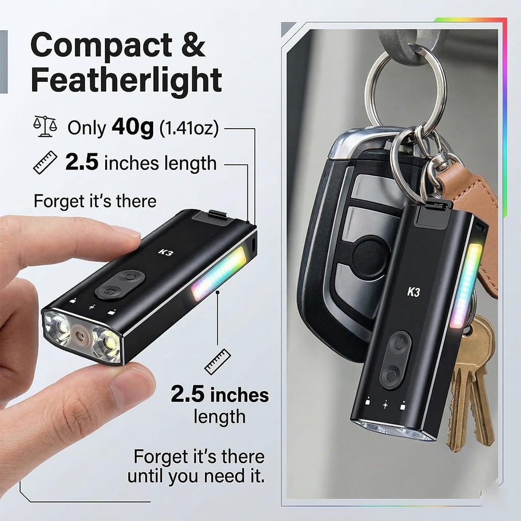 800 Lumens Rechargeable EDC Keychain Flashlight with UV & Red LED I14005