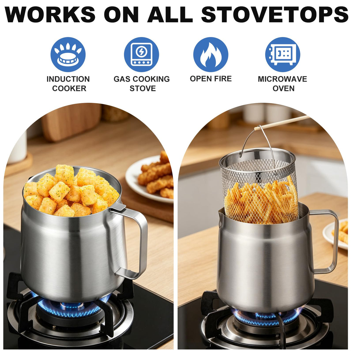 68oz Stainless Steel Deep Fryer Pot with Basket O2153