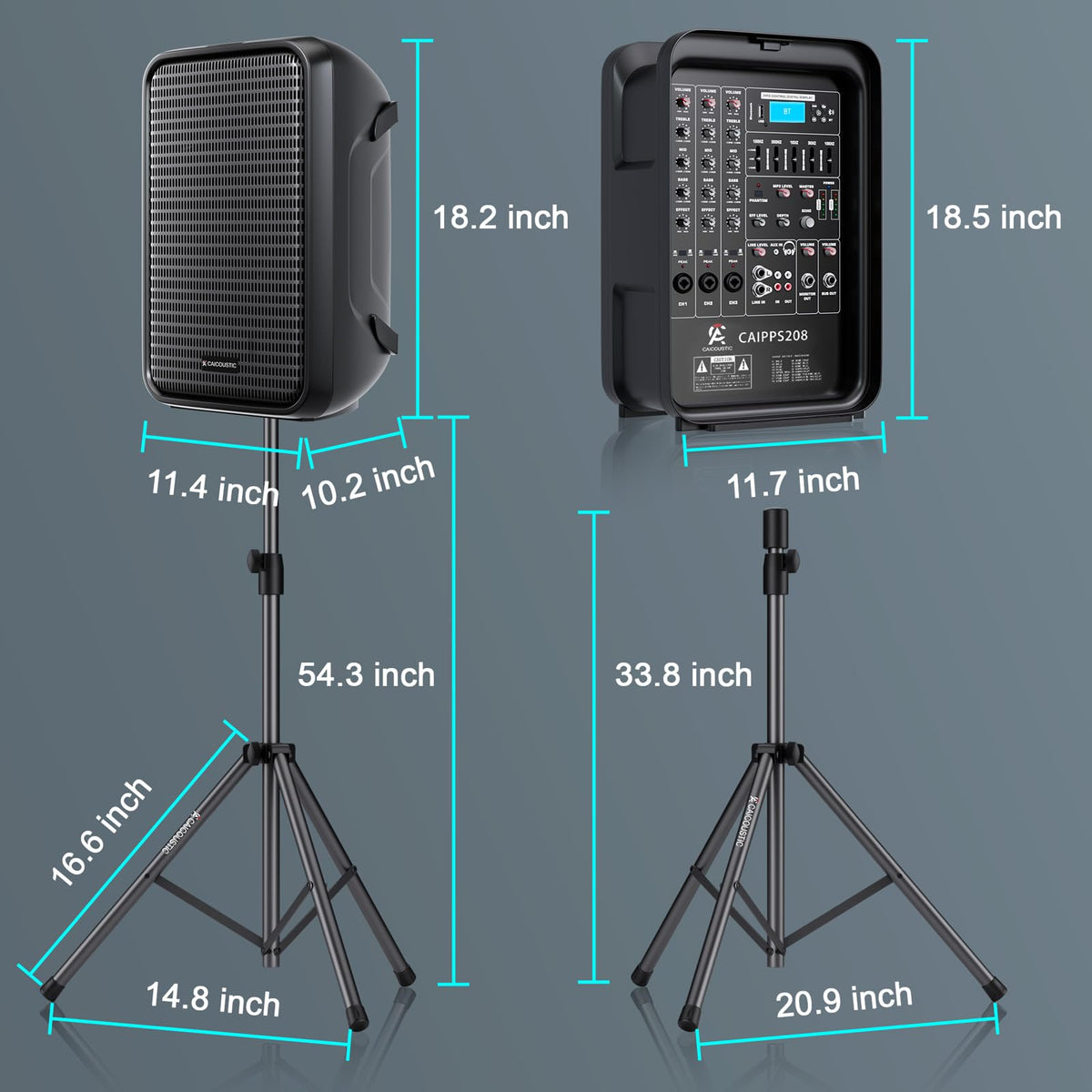 300W 8-Channel Bluetooth PA Speaker System with 8" Subwoofer and 1" Horn Tweeter K430042