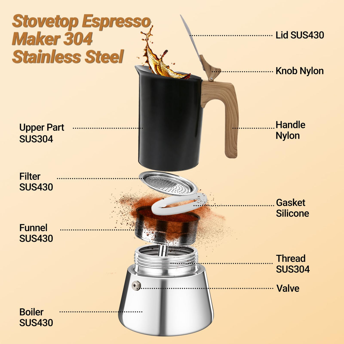 12 Cup 304 Stainless Steel Moka Pot T801
