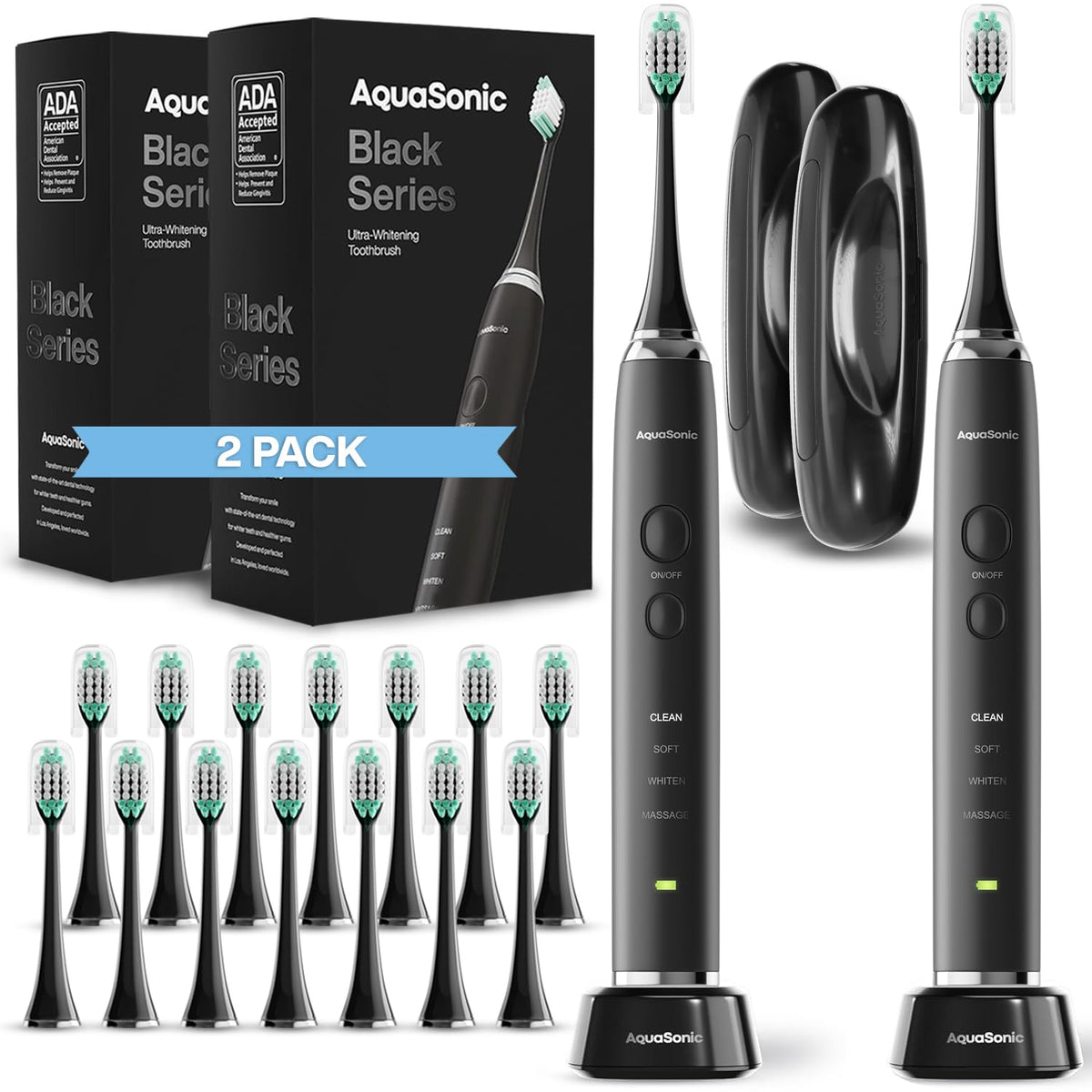 Black Electric Toothbrush with 8 Brush Heads & Travel Case S928