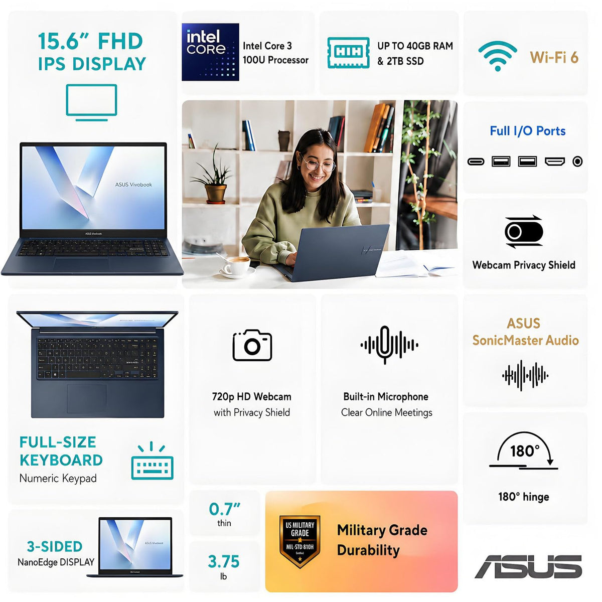 15.6" FHD IPS Laptop, 16GB DDR5 RAM, 256GB SSD, Windows 11 Home L43401