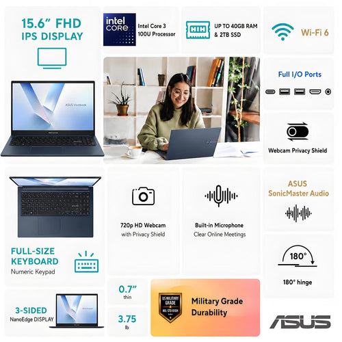 15.6" FHD IPS Laptop, 16GB DDR5 RAM, 256GB SSD, Windows 11 Home L43401