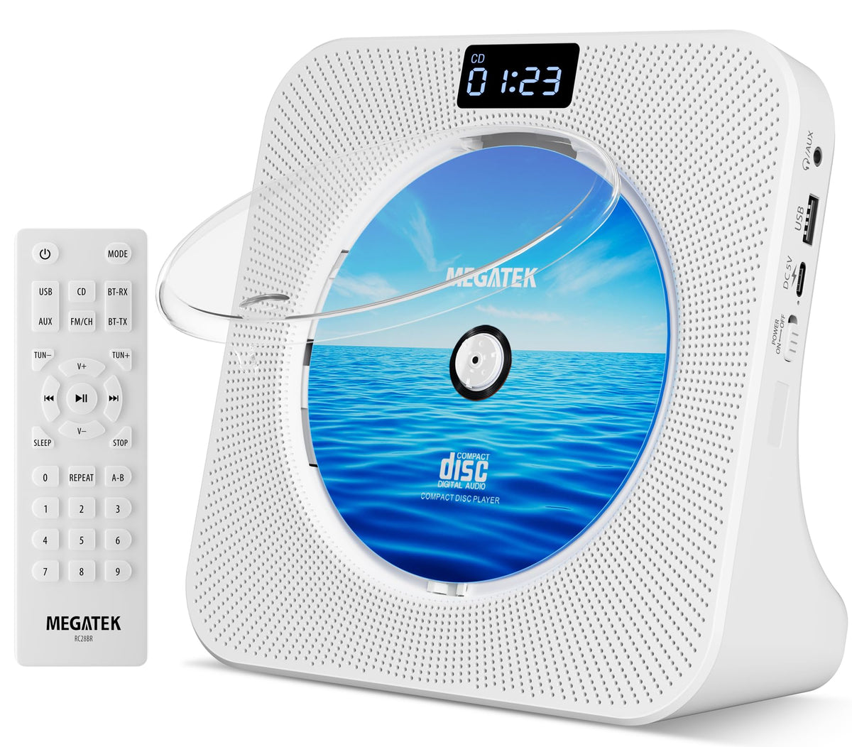 Portable CD Player with Bluetooth FM Radio USB White K22945