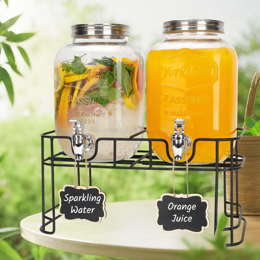2 Pack 1 Gallon Glass Drink Dispensers with Stand U52283