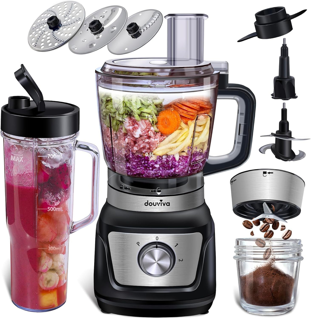 8-Cup Food Processor & Blender Combo, 1000W, Black F535