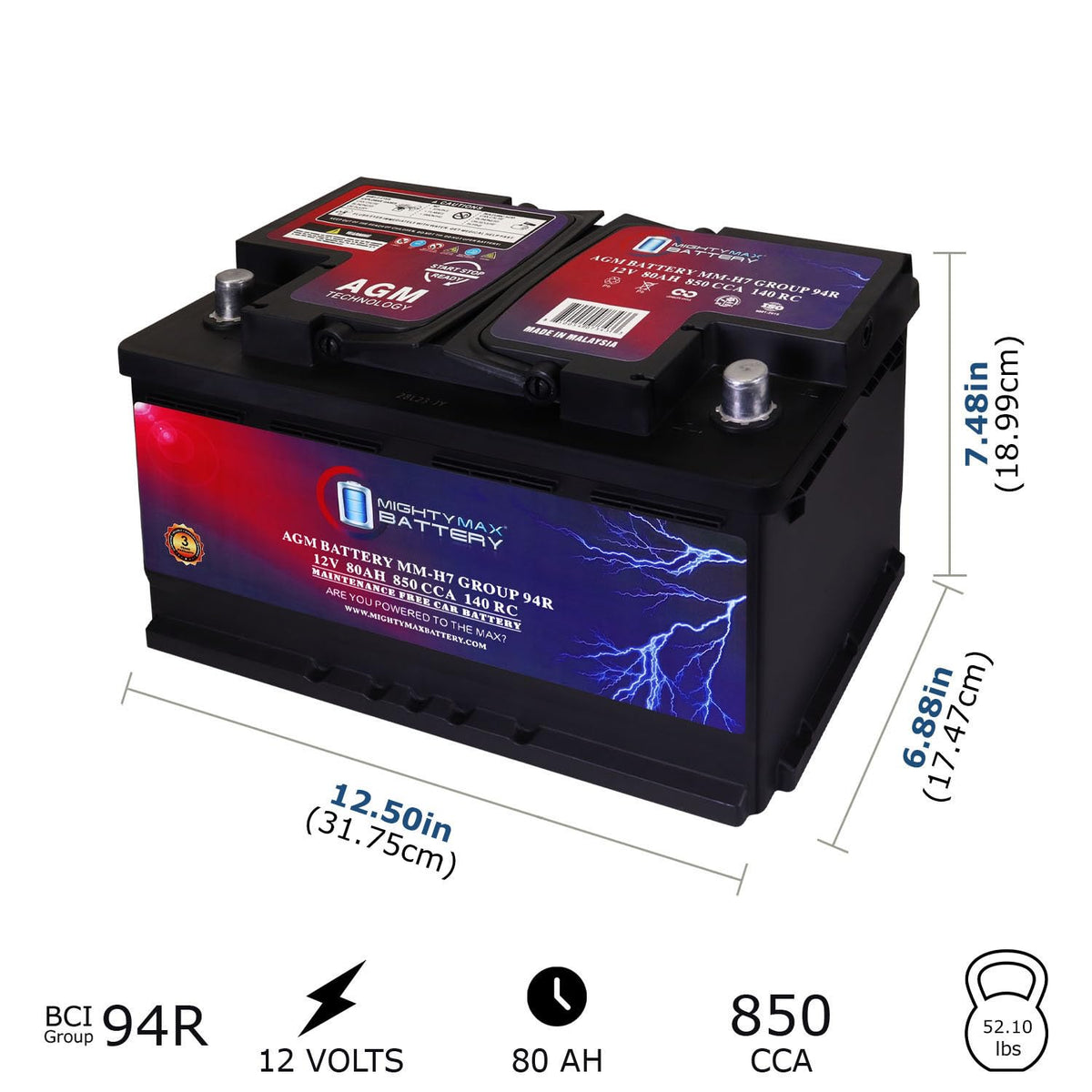12V 80AH 850 CCA Replacement Battery Q803