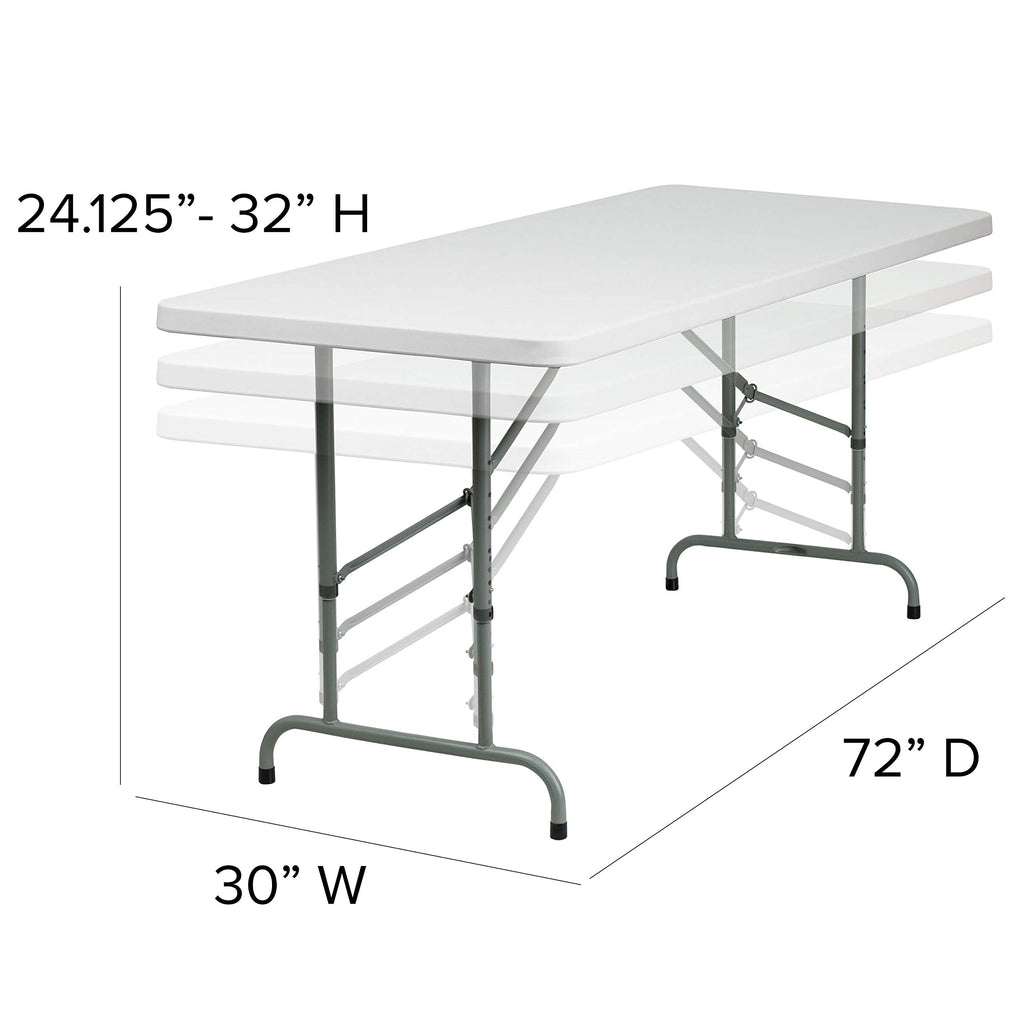 6-Foot Height Adjustable Granite White Plastic Folding Table B303599