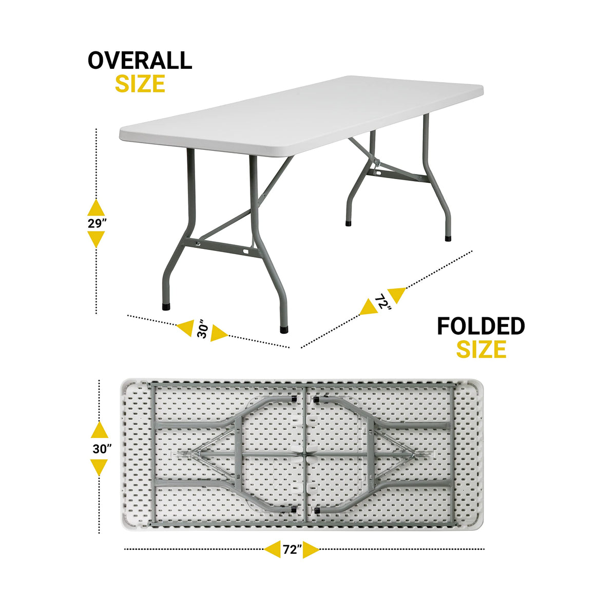 6-Foot Heavy Duty Plastic Folding Table with Carrying Handles N53628