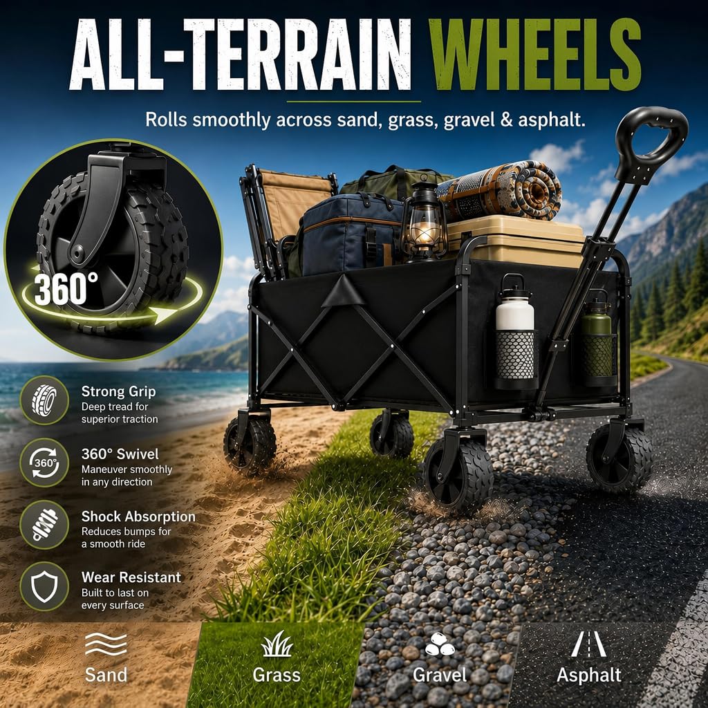 Foldable Wagon Cart with All Terrain Wheels V3266