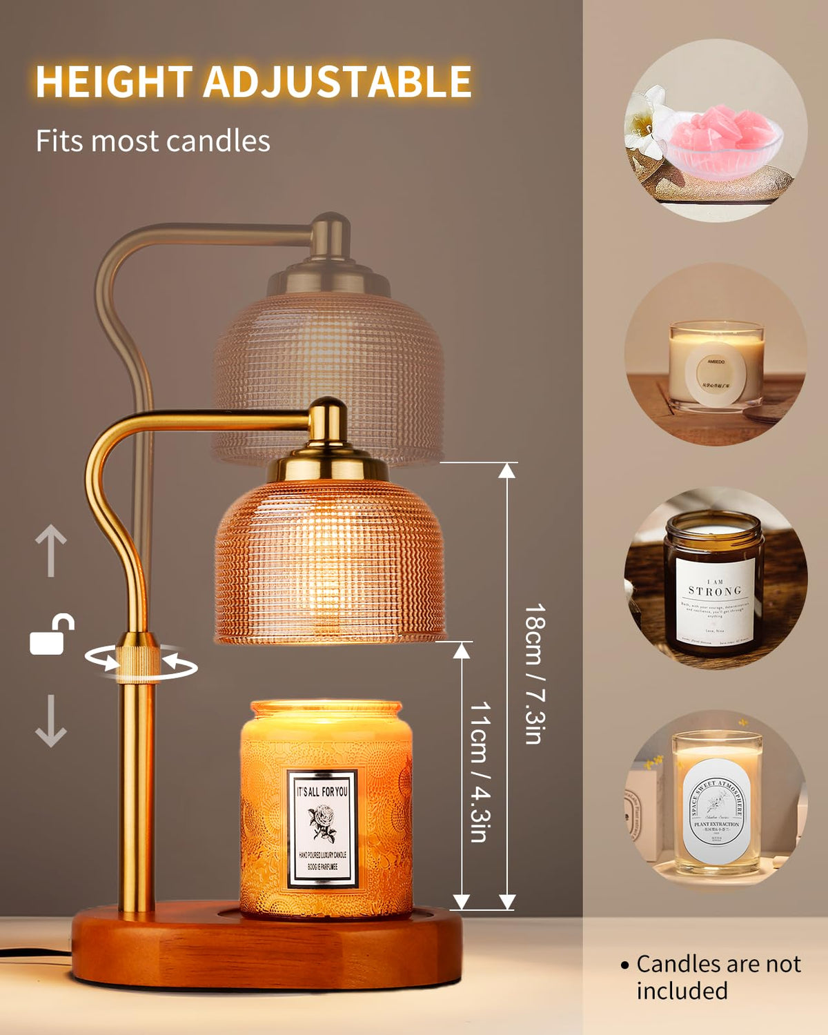 Electric Candle Warmer Lamp with Timer Dimmable Height Adjustable Z861