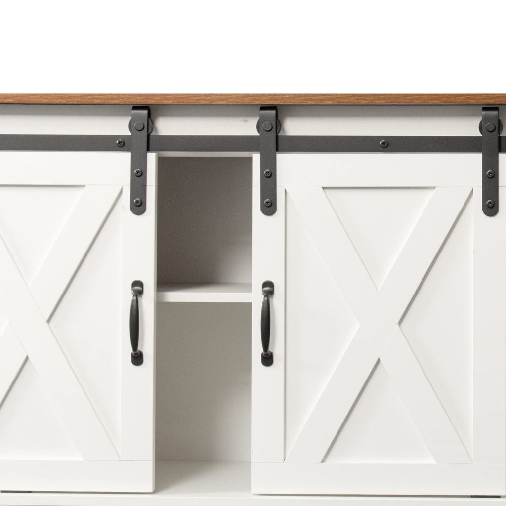 Sliding Barn Door Wood TV Stand with Adjustable Shelves T946