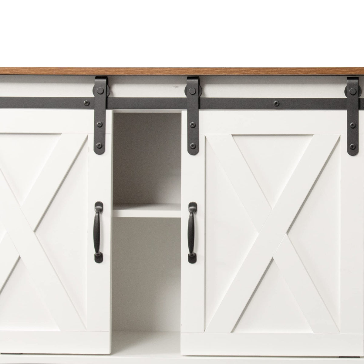 Sliding Barn Door Wood TV Stand with Adjustable Shelves T946