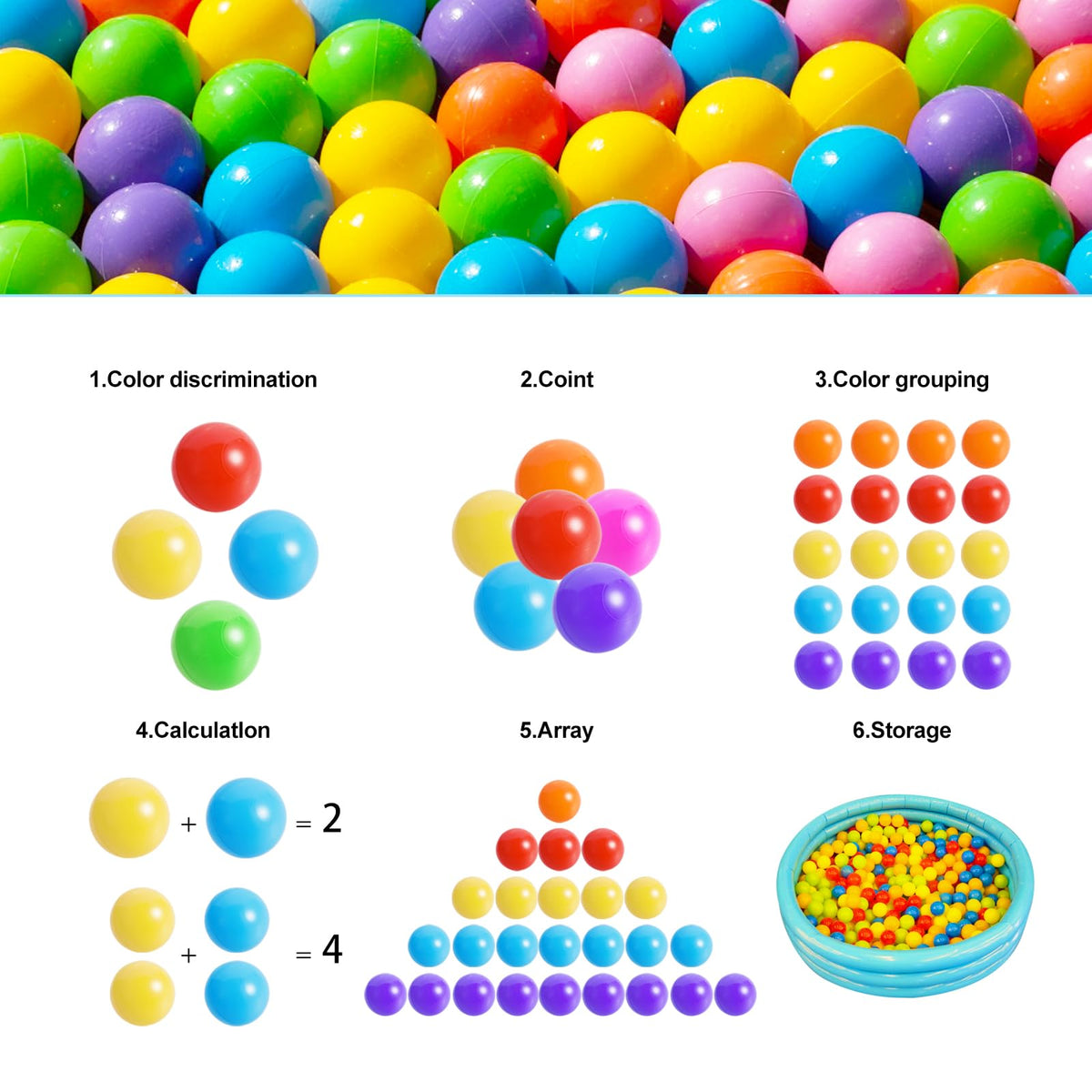 100pcs BPA Free Crush Proof Plastic Ball Pit Balls with Net Bag P99359