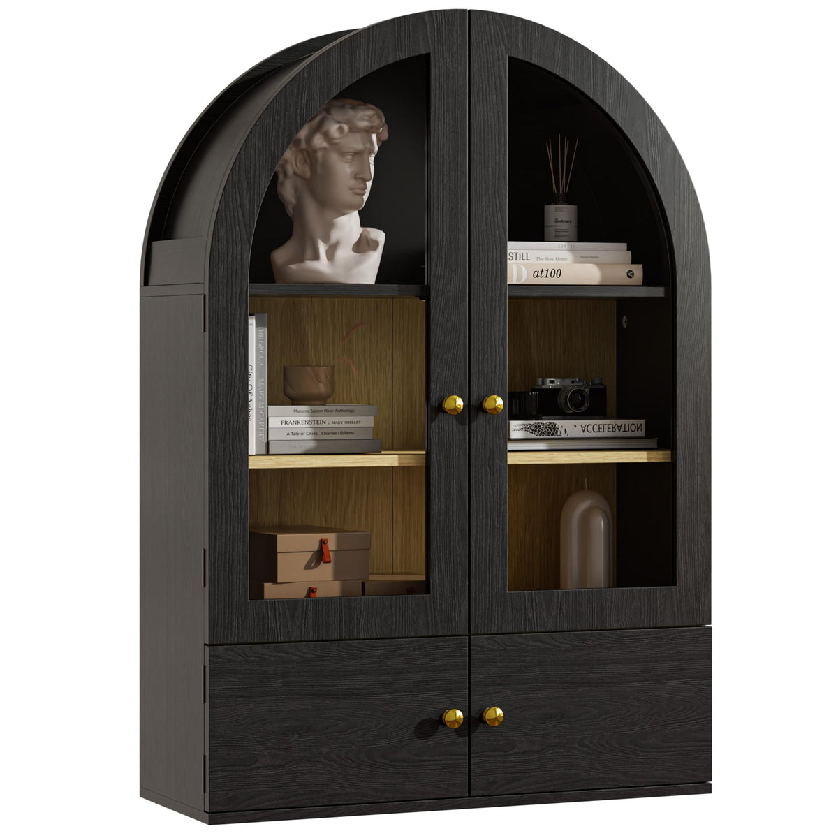 Black Arched Wall Mounted Cabinet with Glass Doors S355128