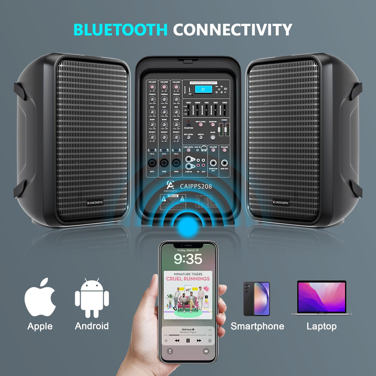 300W 8-Channel Bluetooth PA Speaker System with 8" Subwoofer and 1" Horn Tweeter K430042