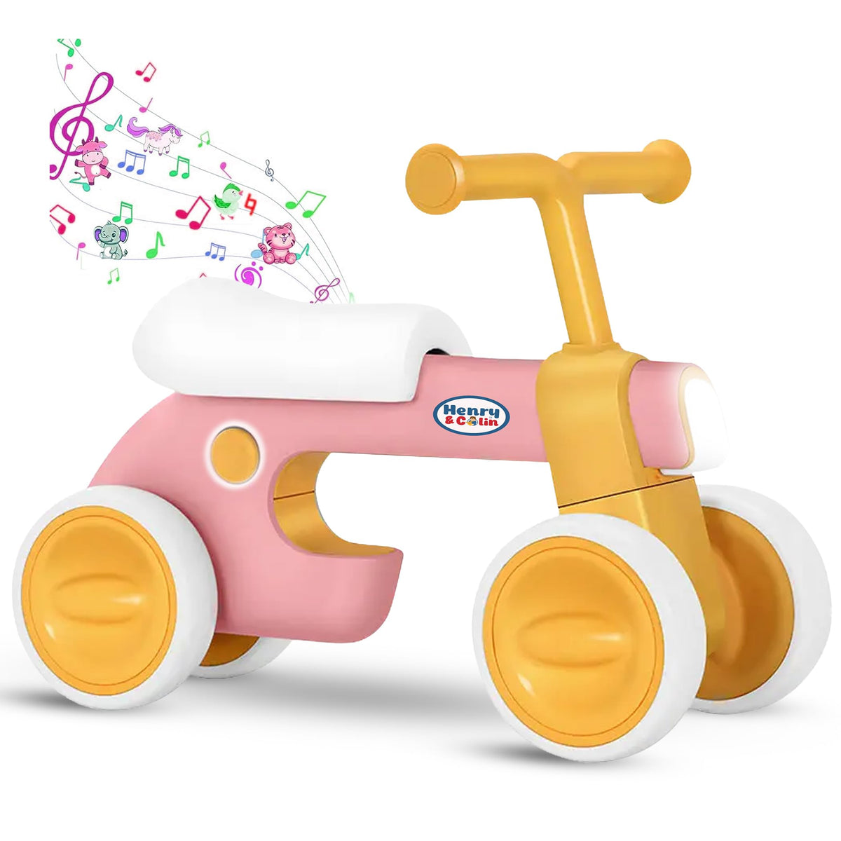 4 Wheel Toddler Balance Bike with Lights Music Soft Seat Pink D42152