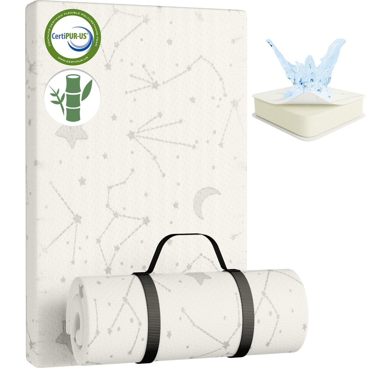 Bamboo Breathable 38x26 Waterproof Baby Mattress Topper with Strap U86096
