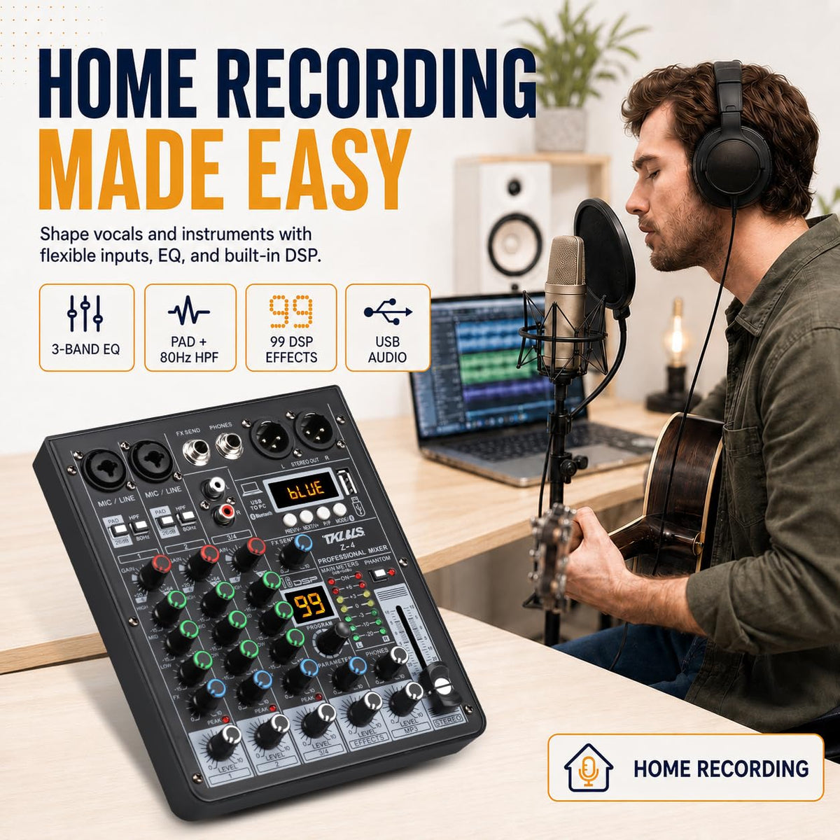 4 Channel Podcast Audio Mixer with 99 DSP Effects D301
