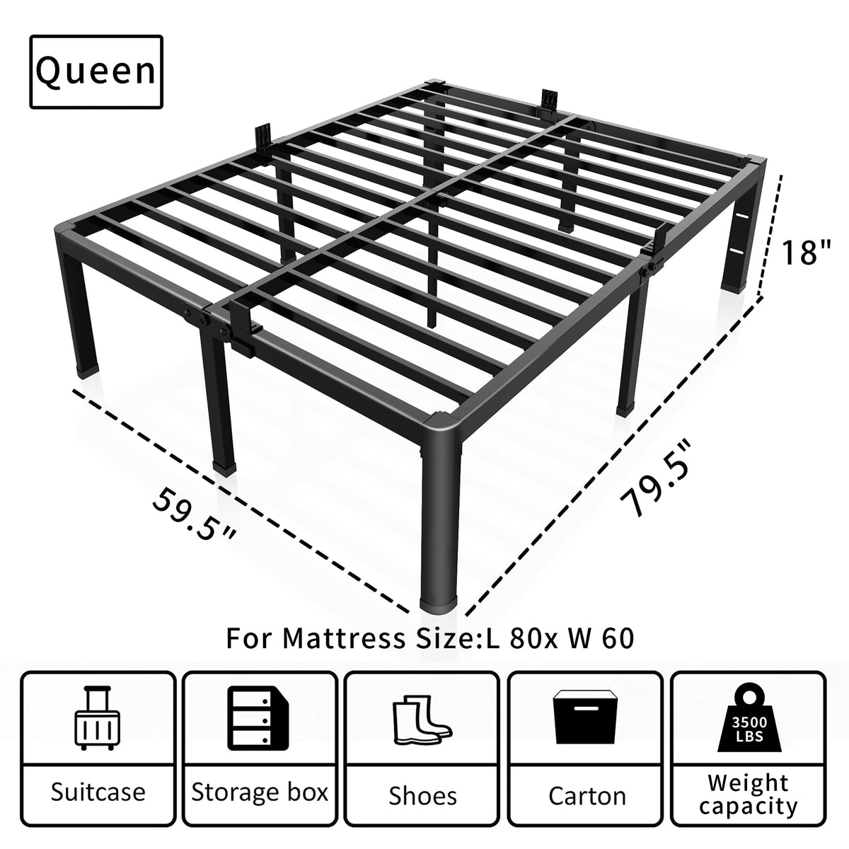 18 Inch Queen Bed Frame with Rounded Corner O9542