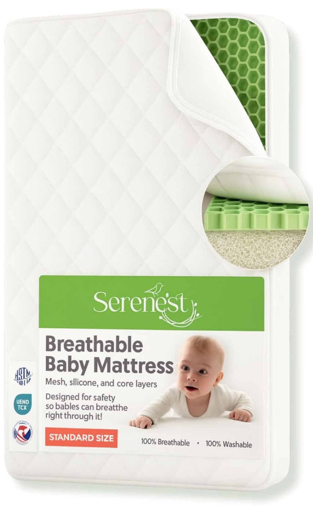 Breathable Baby Crib Mattress & Toddler Bed, Washable, Waterproof, Non-Toxic, Standard Size C64254