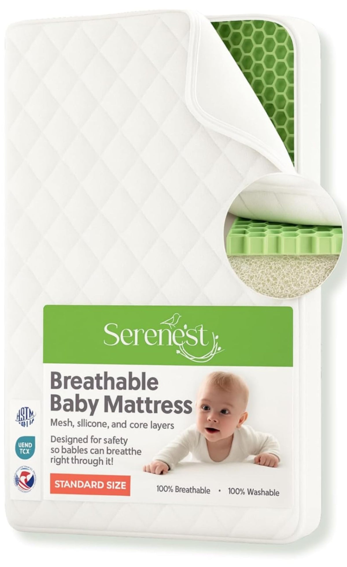 Breathable Baby Crib Mattress & Toddler Bed, Washable, Waterproof, Non-Toxic, Standard Size C64254