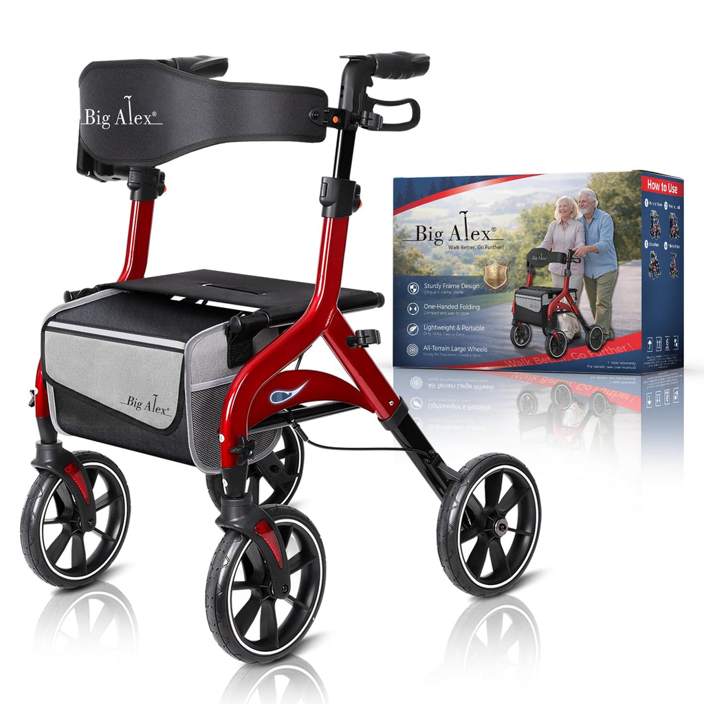 Foldable Red Rollator Walker with Seat Z8028