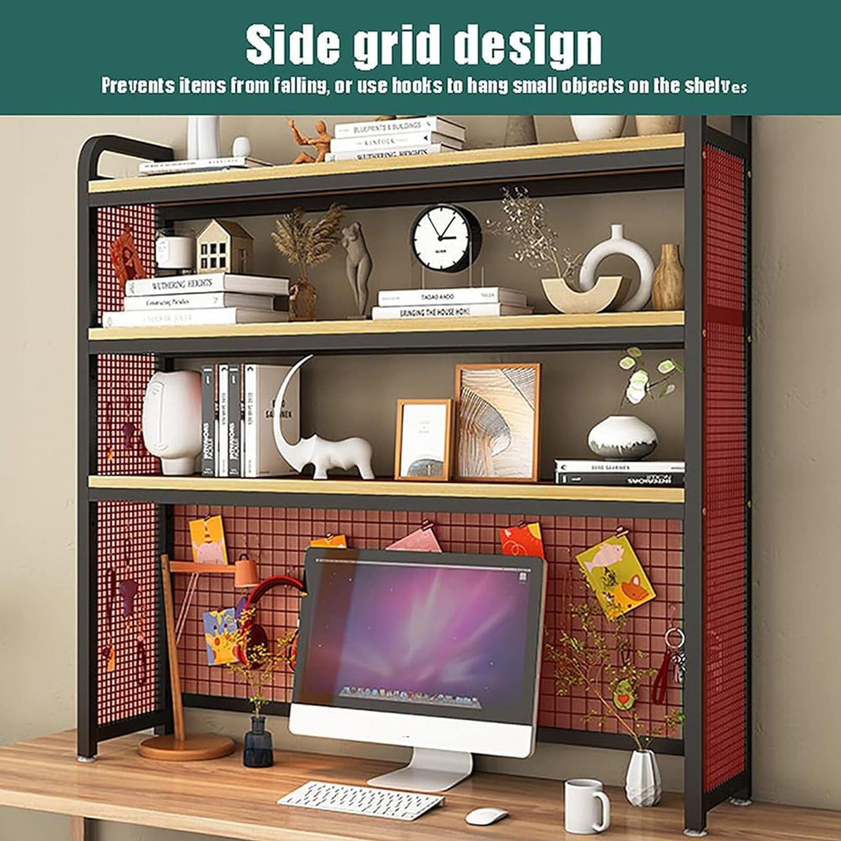 3-Tier Adjustable White Wooden Desktop Bookshelf V7207