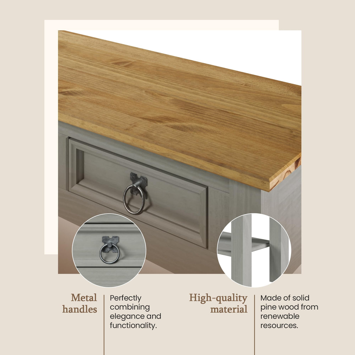 Solid Wood Console Table with 3 Drawers Q1273