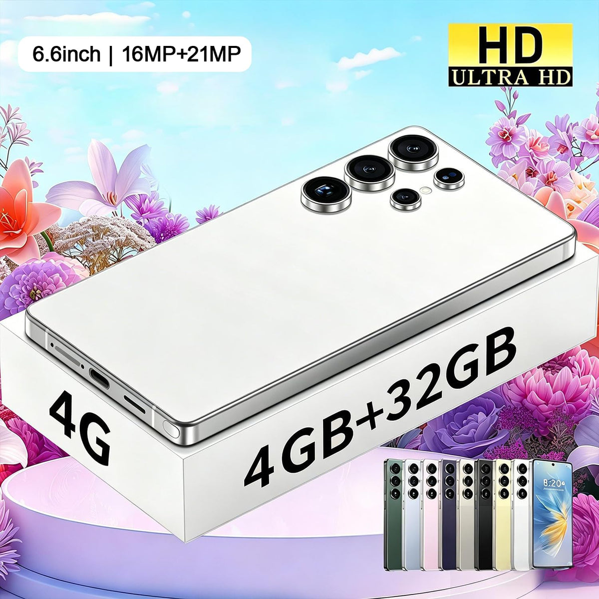 Unlocked 4G Smartphone 6.6" HD Display 4GB+32GB Dual SIM Android 12.0 Black B5244
