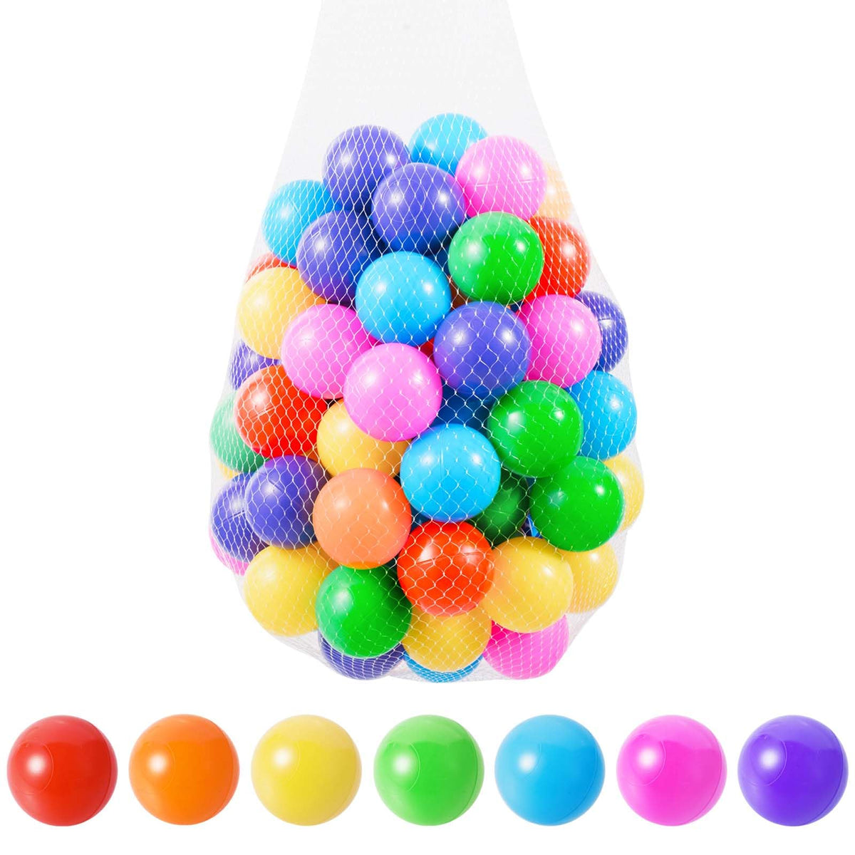 100pcs BPA Free Crush Proof Plastic Ball Pit Balls with Net Bag P99359