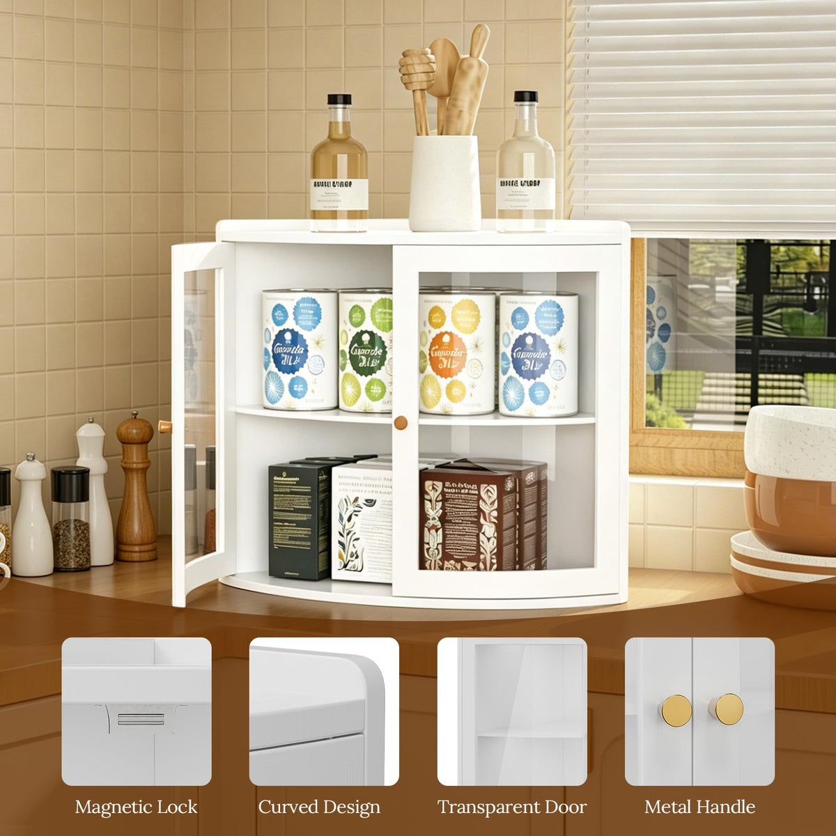 White Double Layer Large Bread Box with Acrylic Doors T157123