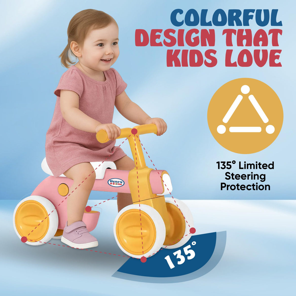 4 Wheel Toddler Balance Bike with Lights Music Soft Seat Pink D42152
