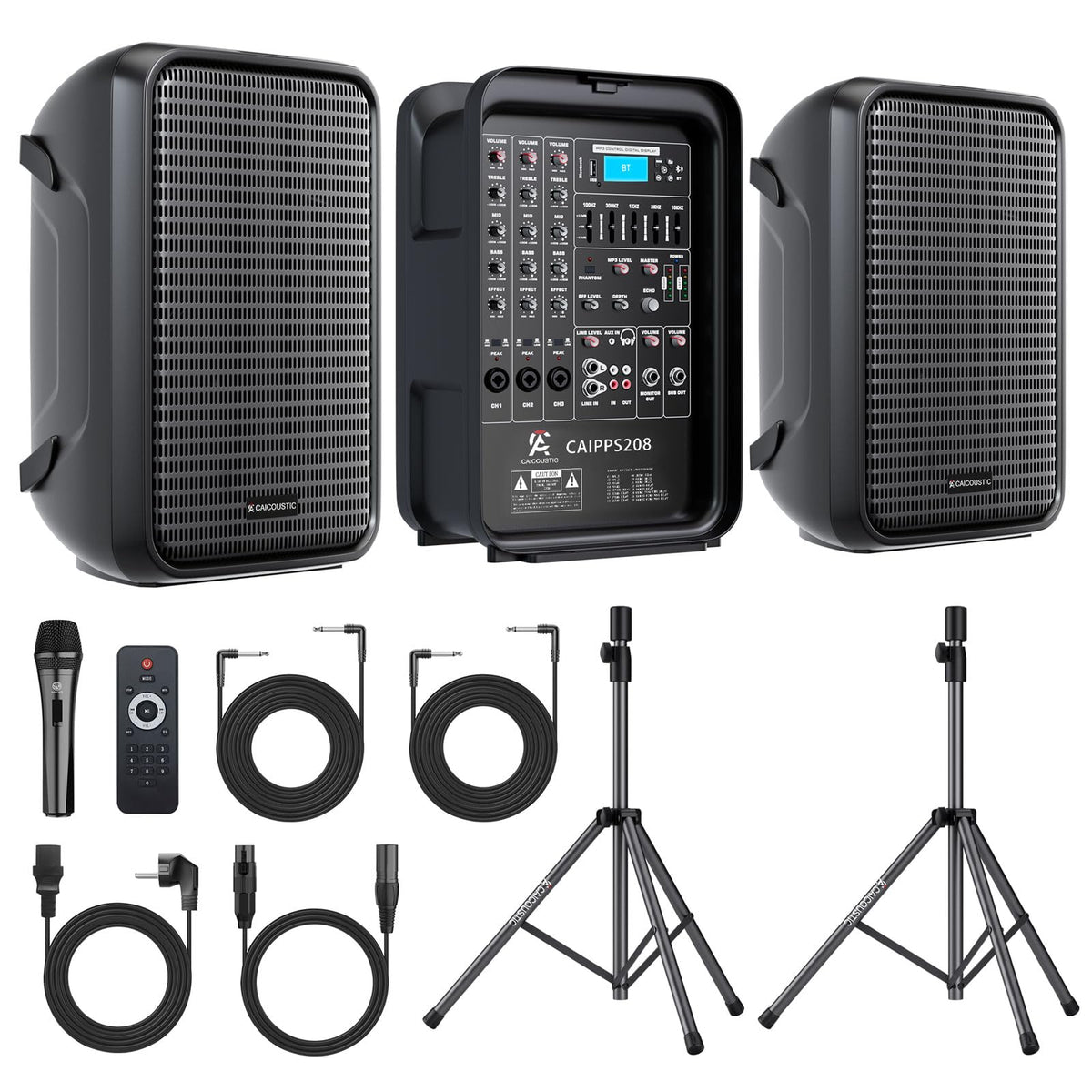300W 8-Channel Bluetooth PA Speaker System with 8" Subwoofer and 1" Horn Tweeter K430042
