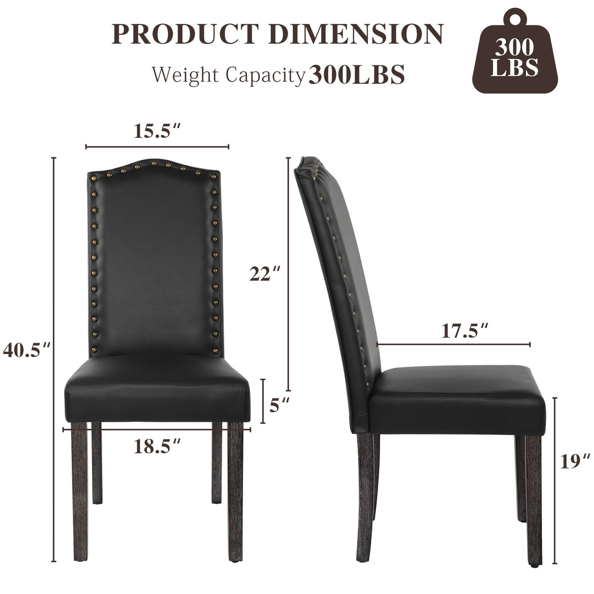 PU Dining Chair Set of 2 Upholstered with Copper Nails and Solid Wood Legs U37025