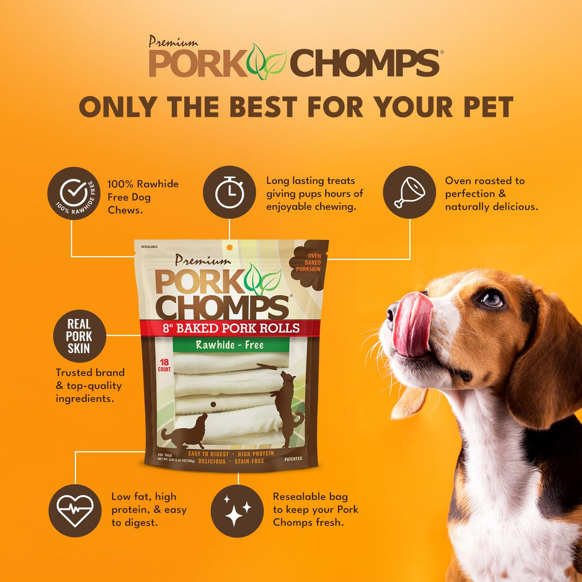Pork Skin Dog Chews, 8in Rolls, 18ct D929304