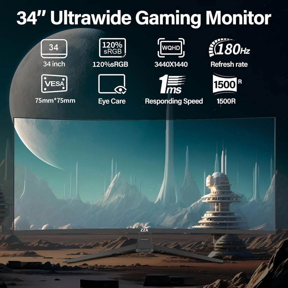 34 Inch Curved Ultrawide Monitor WQHD 165Hz 1ms HDR10 FreeSync G-Sync VESA Mount Compatible U369