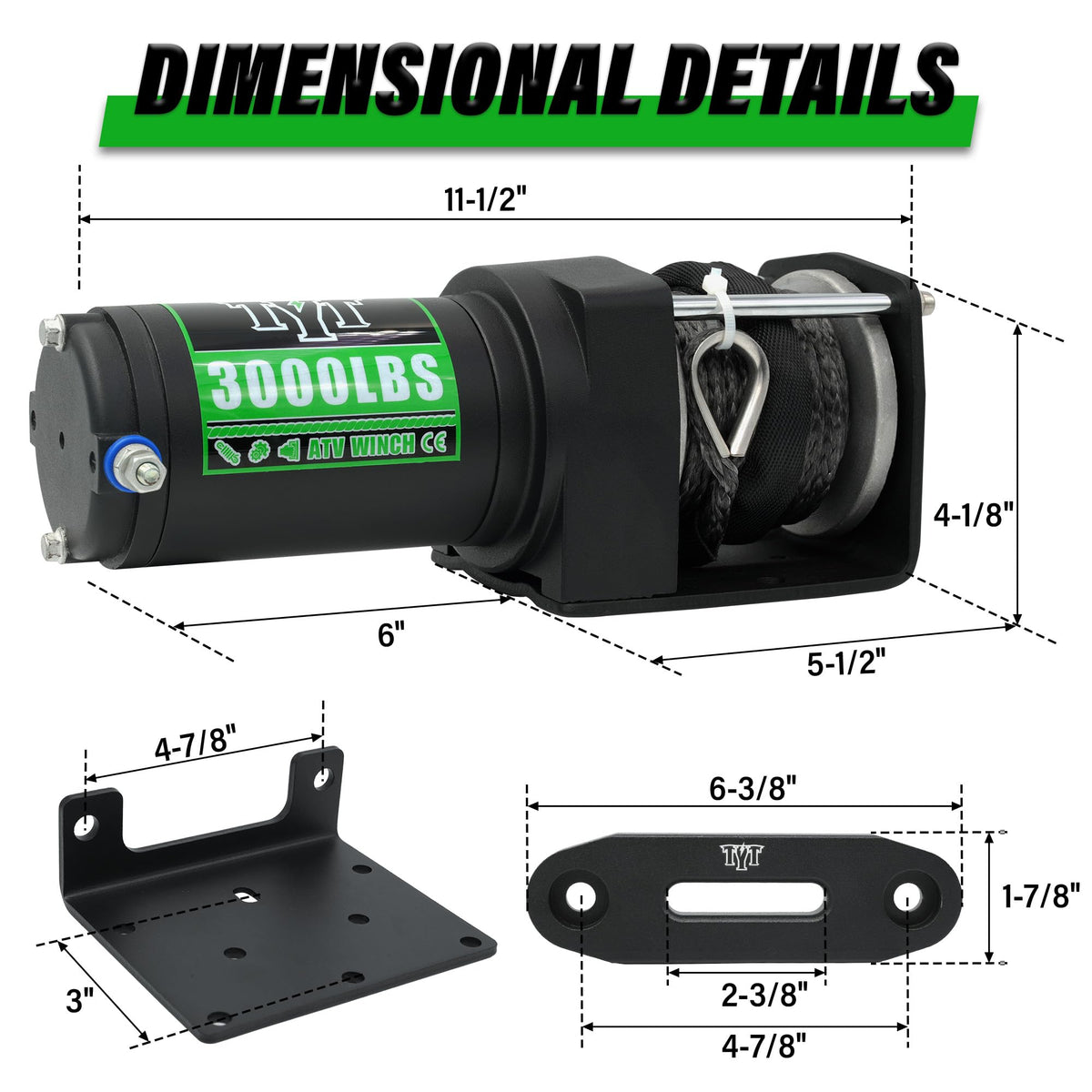3000 lb 12V DC Electric Winch with Synthetic Rope C97818