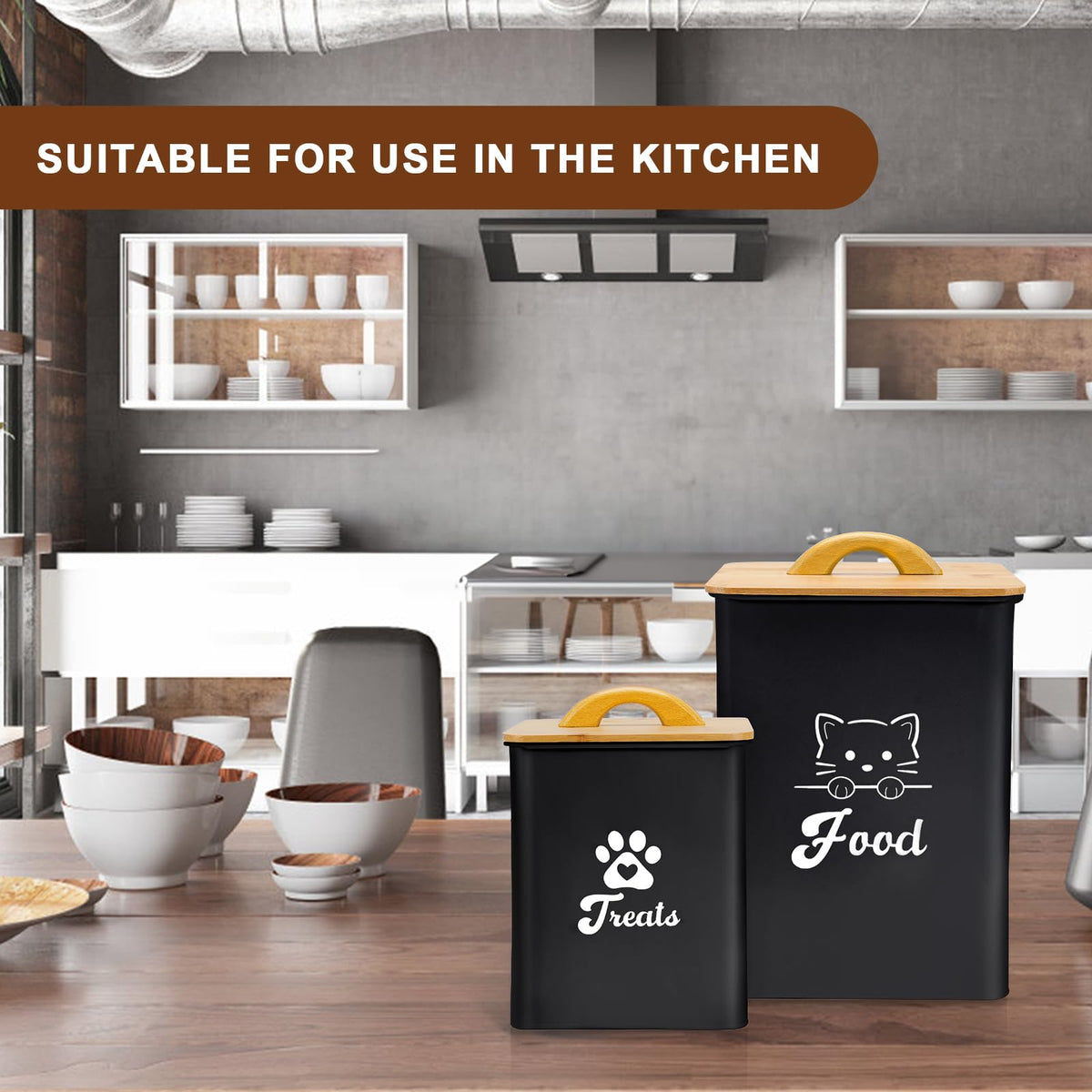 Black Airtight Cat Food Storage Container with Scoop G7360