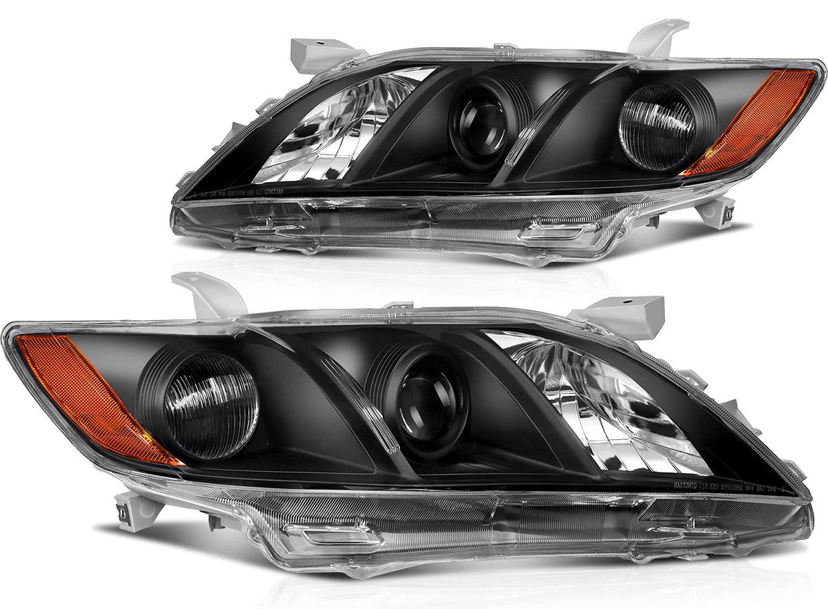 Black Housing Amber Reflector Clear Lens Headlight Assembly Pair L132585
