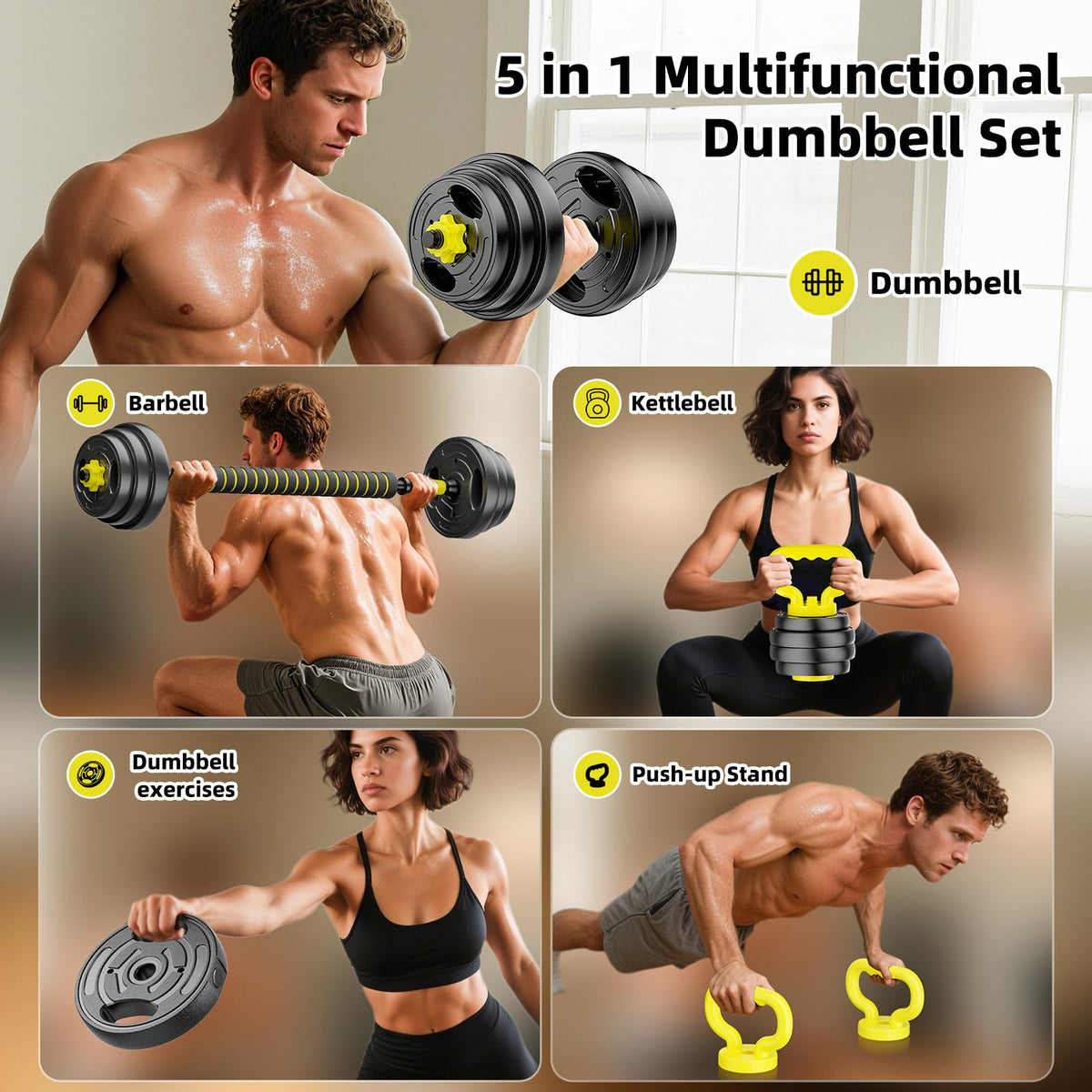 Adjustable Dumbbell Set 10-90lbs Free Weights Y1004