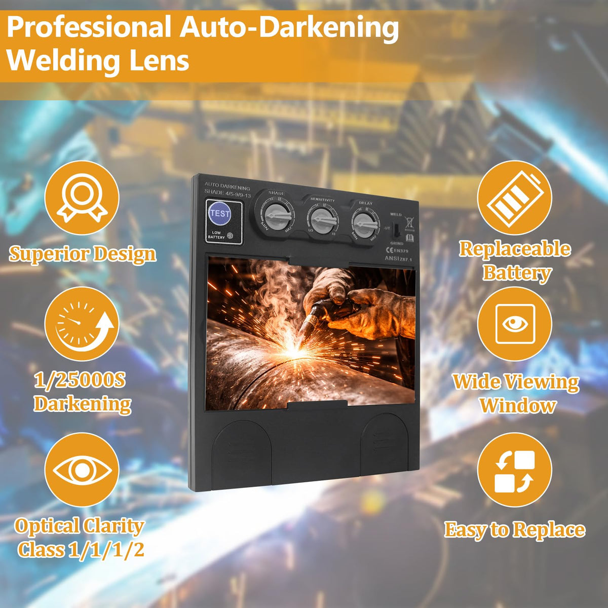 Auto Darkening Welding Lens 5.24" x 4.49" x 0.39" Shade 4/5-13 True Color F19049