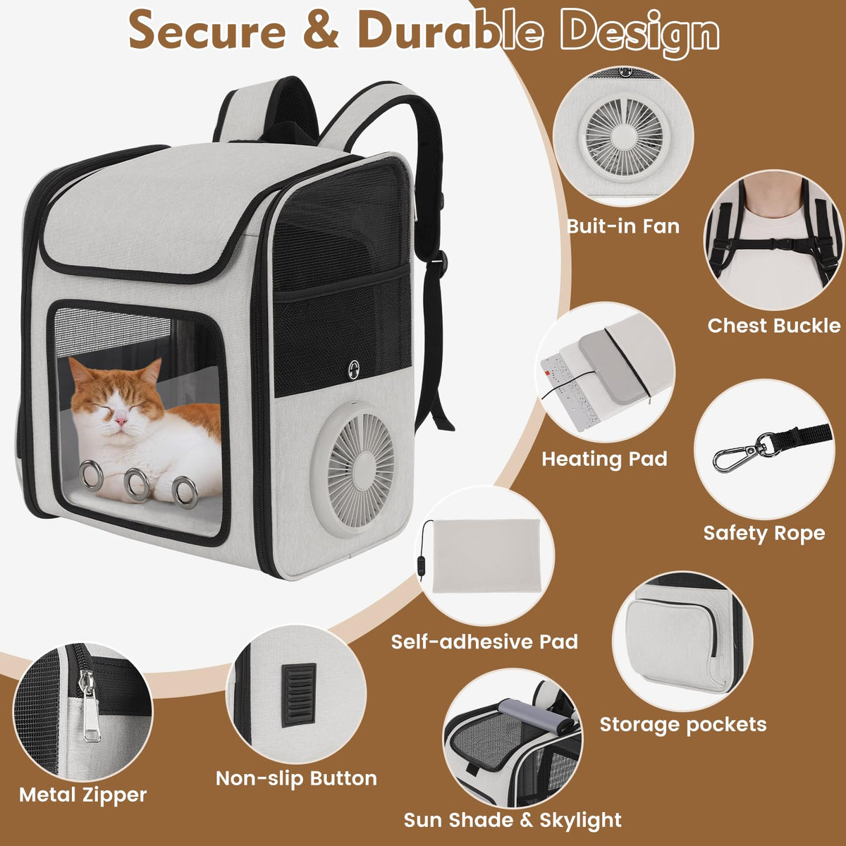 Cat Backpack Carrier with Cooling Fan & Heating Pad G2653
