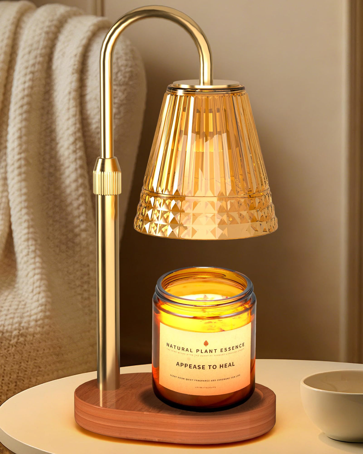 Candle Warmer Lamp with Timer Dimmer, Height Adjustable Wax Melt Warmer with 2 Bulbs, Gold F577127