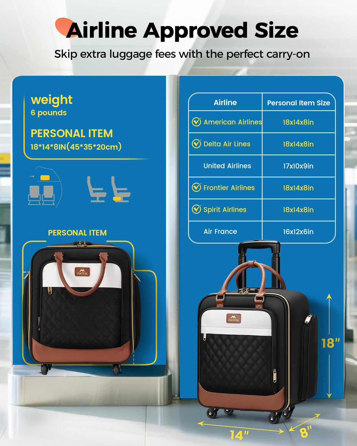 16" Rolling Underseat Carry On Luggage with Wheels Z62523