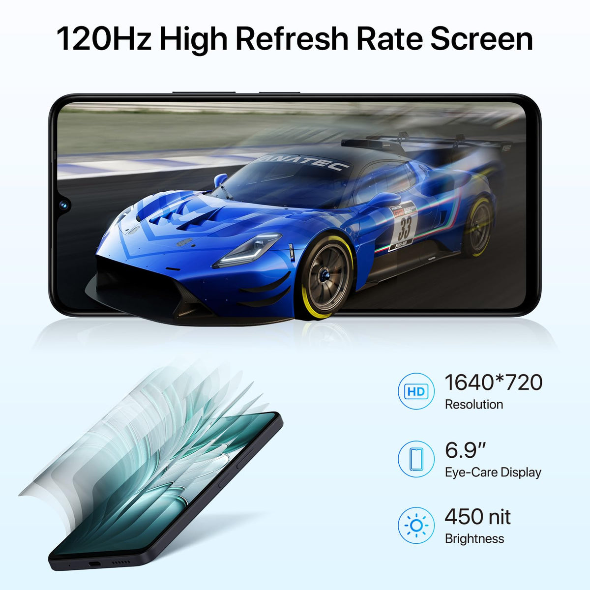 Android 14 6.9" HD+ 120Hz Octa-core 16GB +256GB 6000mAh 50MP Triple Camera Dual 4G LTE NFC Black Smartphone J551