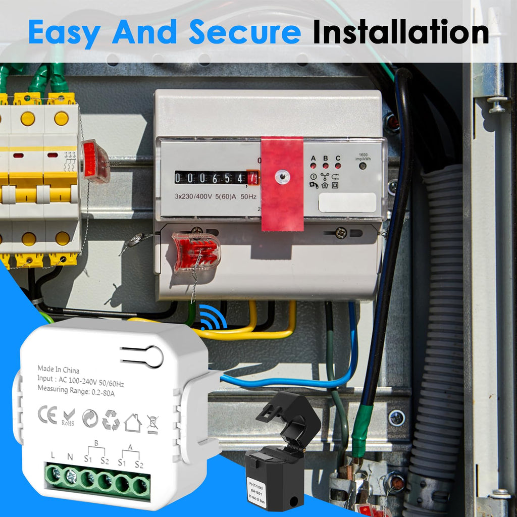 Smart Home Energy Monitor 2×80A Dual-Channel WiFi Energy Meter with App Control U48824