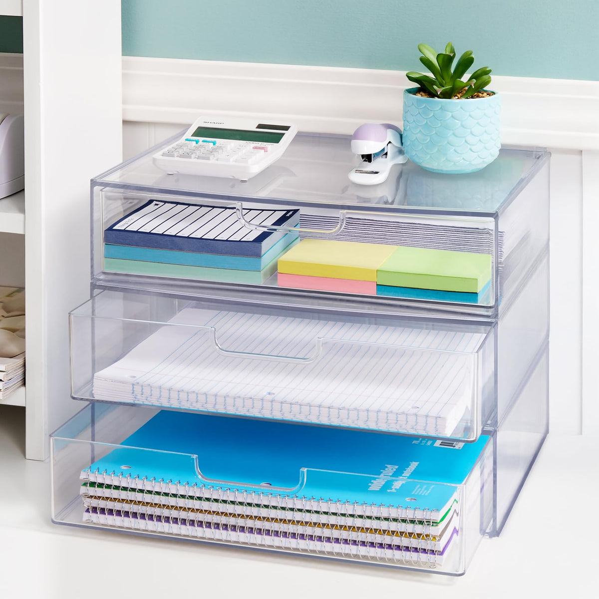 Clear Plastic Stackable Organizer Drawers Set of 2 Q270