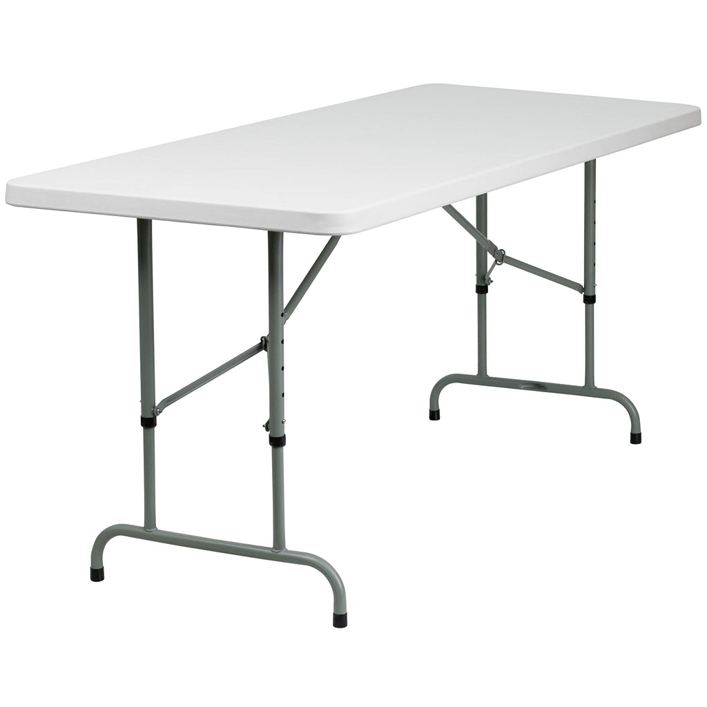 6-Foot Height Adjustable Granite White Plastic Folding Table B303599