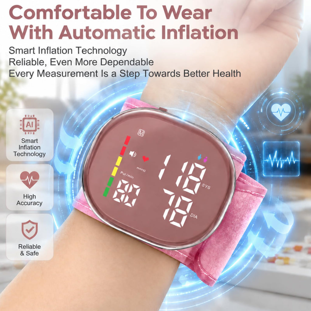 Pink Rechargeable Wrist Blood Pressure Monitor D454